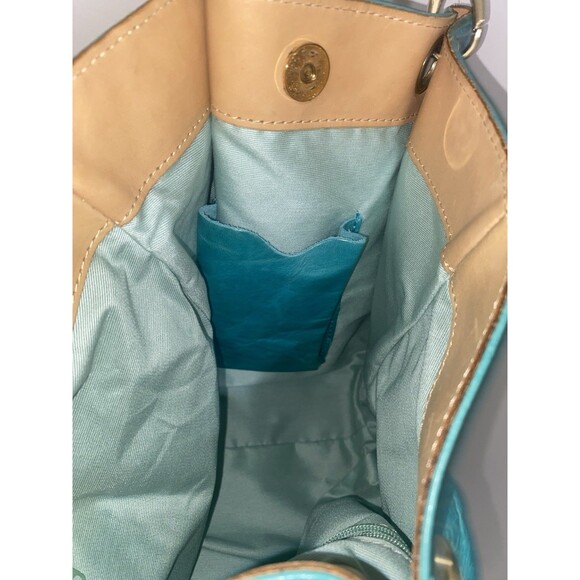 Turquoise leather Maurizio Taiuti bucket handbag Gold hardware - Picture 5 of 16